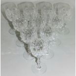 A set of four Thomas Webb Oxford pattern wine glasses, height 16 cm, together with seven Normandy