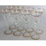 Moser - a set of eight early 20th century clear crystal tall wine glasses, with circular spread