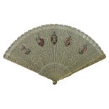 A Chinese ivory brise fan, Canton, early 19th Century, the guards pierced with floral motifs, the