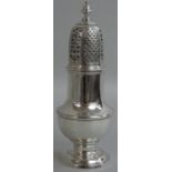 A George II silver baluster caster, by Samuel Wood, London 1736, the pull off cover, with leopards