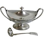 A George III silver two handled sauce tureen, by Henry Chawner, London 1792, of oval boat form