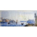 20th century Maltese, harbour scene, unsigned, 15 x 33 cm, black frame.