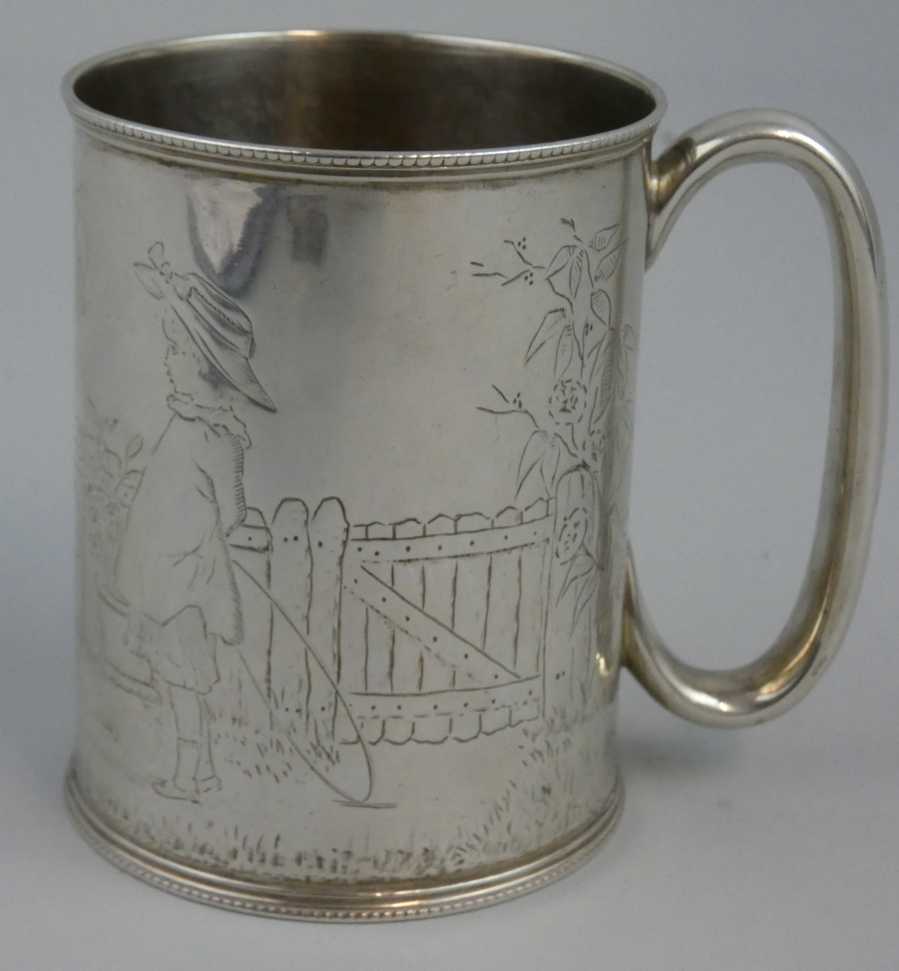 A Victorian silver novelty christening mug, by CB over ?P, Sheffield 1887, engraved after a Kate - Image 2 of 3