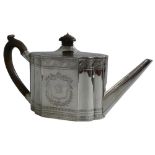 A George III silver bright cut tea pot, by Thomas Harper, London 1793, of oval shaped form with