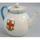 A 'bagware' teapot by W. H. Goss, 'Four Lions' Yorkshire crest to one side and 'Three Crowns'