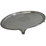 A George III silver oval salver, by Timothy Renou, London 1798, with reeded border and raised on