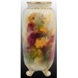 A Royal Worcester blush ivory cylindrical vase, with floral decoration on apricot ground, raised