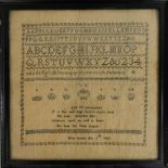 A Georgian needlework sampler, worked by "Mary Sturote, May 5th 1827", three rows of the alphabet, a