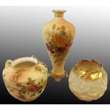 A Royal Worcester blush ivory baluster vase painted with flowers, green date code 1911, model number