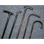 Five silver topped walking sticks