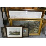 Unsigned, 'Pheasant', oil on canvas, 'L'arrive', a French horse racing print and various hunting