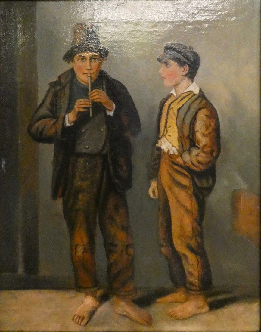 A 20th century, English School, 'Boy with Penny Whistle', oil on canvas, unsigned