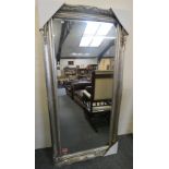 A silver framed bevelled edge mirror, 159 x 77 cm