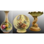 Royal Worcester blush ivory pattern gourd vase, Royal Worcester blush ivory pomander together with a