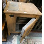 A vintage Vewag pine and galvanised tin fridge, with lift off cover for ice to the left, cupboard