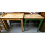 A Victorian pine washstand, 90 x 56 cm together with a pine table with green painted legs, 73 x 50