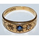 An Edwardian 18ct gold sapphire paste and half pearl ring, Birmingham 1905 (one setting vacant) 2