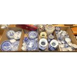A quantity of 'Willow Pattern' dinnerware, blue and white ceramic jugs, oriental vases, etc (4)