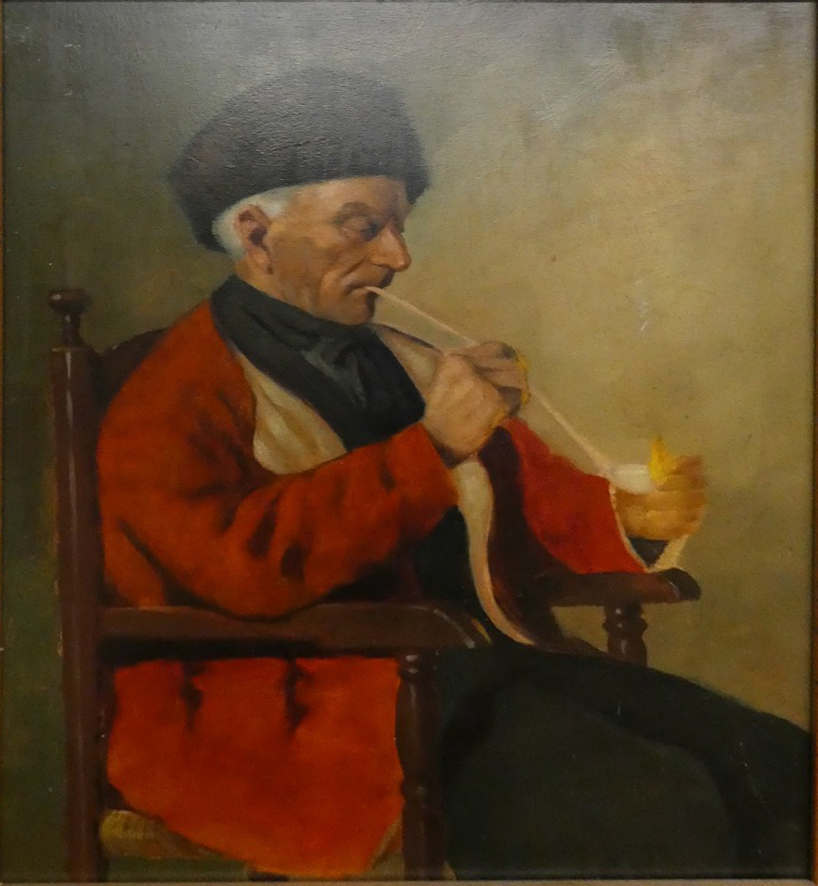 A 20th century, Continental School, 'Man with Pipe', oil on board, unsigned
