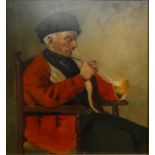 A 20th century, Continental School, 'Man with Pipe', oil on board, unsigned