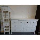 An Ikea Hemnes white chest of drawers, four short over four long together with a matching pair of