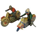 A Technofix post-war U.S. Zone clockwork racing motorcycle and rider, c.1940's, in beige with red