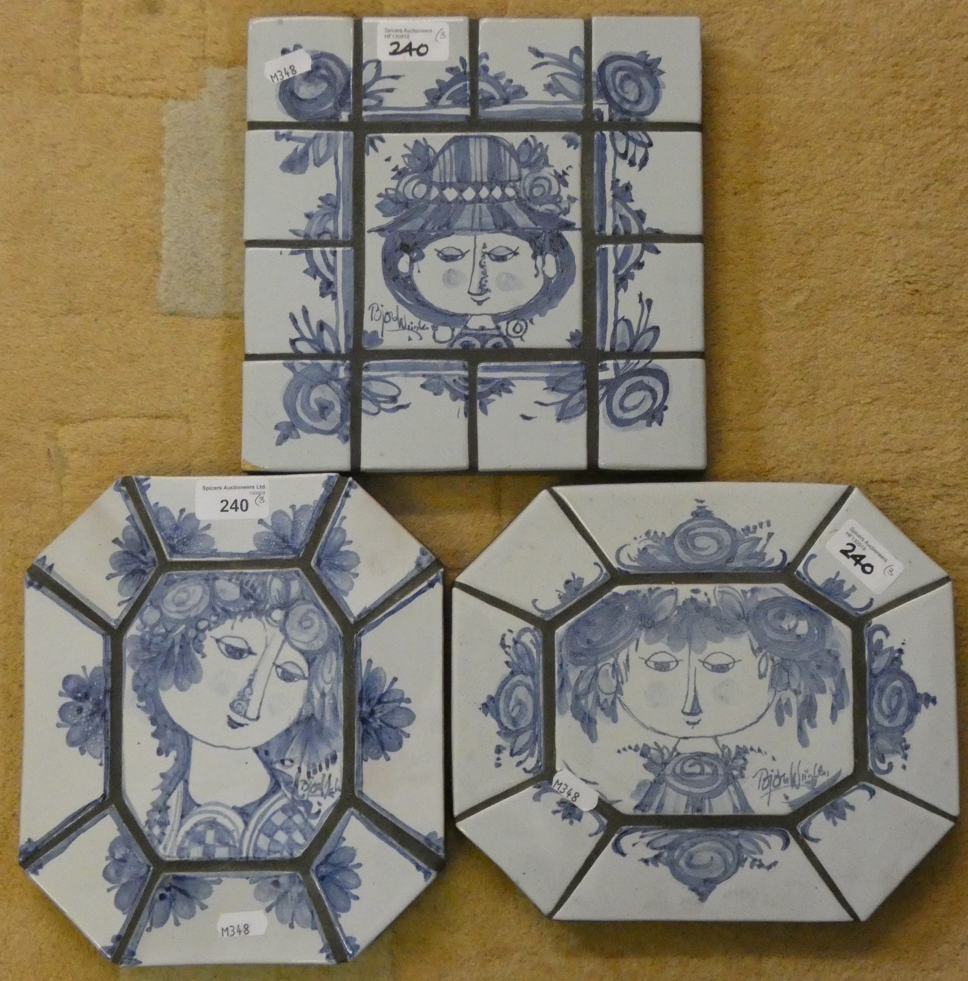 Three signed Bjorn Winblad pottery tiles (3)