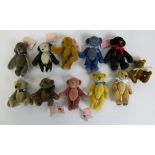 Eleven miniature teddy bears, to include "Sarah's Bears" by Sarah King; Max, Tobias, Rosebeary,