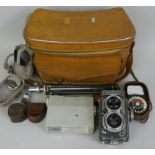 A cased Rolleiflex Grey Baby 4 x 4cm TLR camera, serial No. 2051926, with Schneider-Kreuznach