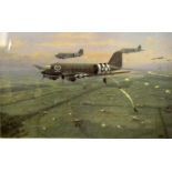 After G. E. Lea, "Arnhem", Dakota C47 parachute aircraft over Arnhem during Operation Market Garden,