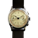 A gentleman's Lemania chronograph wristwatch, circa 1940's, with dual buttons, three outer tracks,