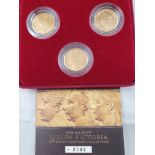 A Queen Victoria sovereign portrait collection, Bun Head 1872, Old Head 1891, 1899, case and