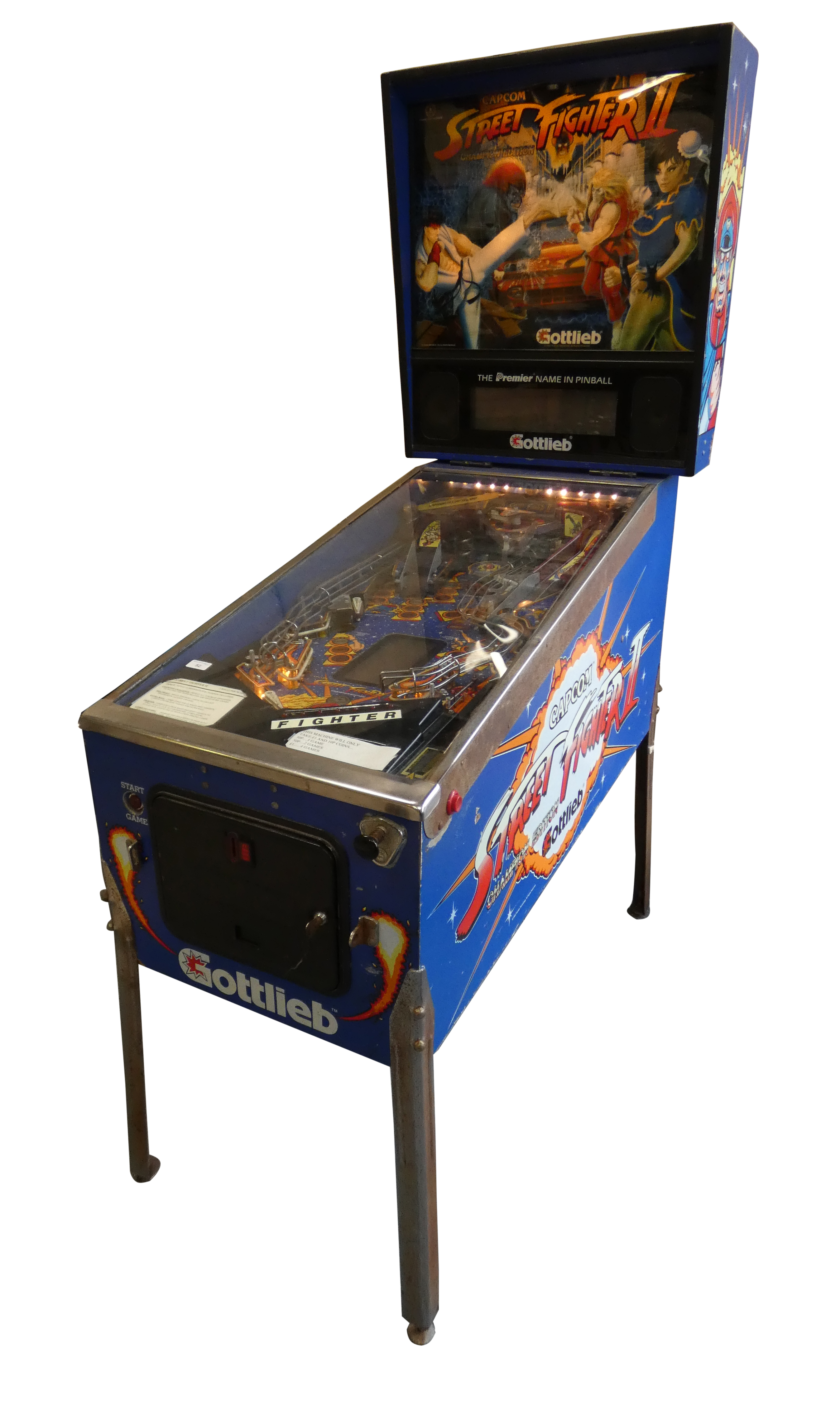 A Capcom pinball machine 'Street Fighter 2' circa 1992, 131 cm long x 68 cm wide x 195 cm tall