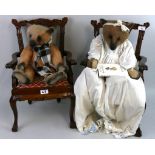 Portabello Bears 'Tudor Rose' on chair together with, 'Emma Louise' on chair reading Beatrix