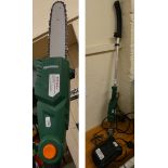 An Eckman extendable cordless chainsaw, together with a weed burner, both as new