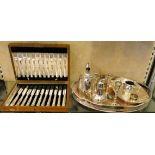 A Victorian electroplate Kings pattern dessert service for twelve place setting, cased Georgian