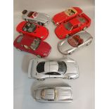 Eight Bburago and Maisto model cars including Bburago boxed E-Type Jaguar