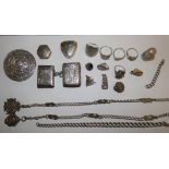 A Victorian silver vesta case Birmingham 1898, another Chester 1903, a Celtic brooch and other