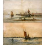 A pair of water colours depicting sail boats near harbour by A. Drew (2)