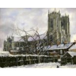 S. Goodsall, a large oil on board of Beverley Minister on a winters day, 99 cm x 79 cm