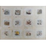 A Victorian set of twelve silk panels painted with fairies, 11 x 11 cm, lace borders, mounted and