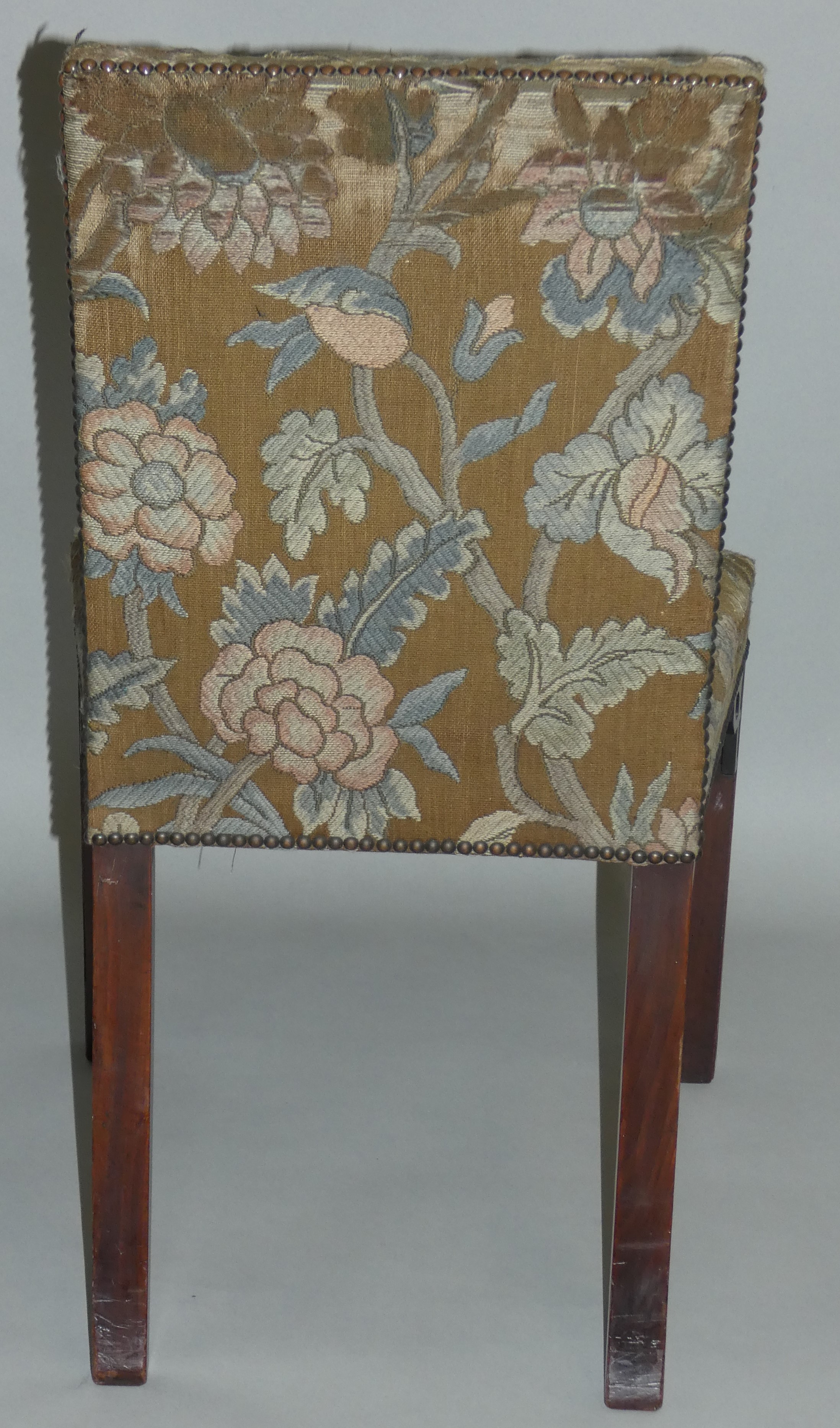 A 19th century set of eight Chinese Chippendale style mahogany dining chairs, the seat and back - Image 4 of 4