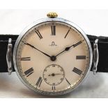 Omega - a gentleman's stainless steel manual wind wristwatch, the white enamel dial with black Roman