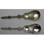 A Victorian pair of serving spoons, by Edward Hutton, London 1890, each with pear shaped bowl,