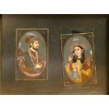 An Indian miniature pair, a lady and gentleman holding pink rose, unsigned, oil on ivory, 10 x 6.5