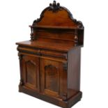 A Victorian mahogany chiffonier, with shaped back panel, two drawers above two cupboard doors, 107 x