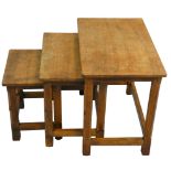 A Peter "Rabbitman" Heap of Wetwang oak nest of three tables, each with adzed top and four octagonal