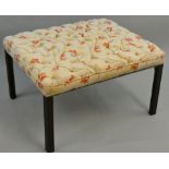 A large mahogany framed rectangular stool, with button upholstered seat, raised on chamfered legs,