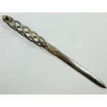 A silver letter opener, London import 1998, with openwork twist hilt, plain blade, length 18 cm,