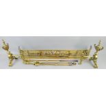 A Victorian brass fender, with pierced and engraved Neptune in a chariot design, length 112 cm,